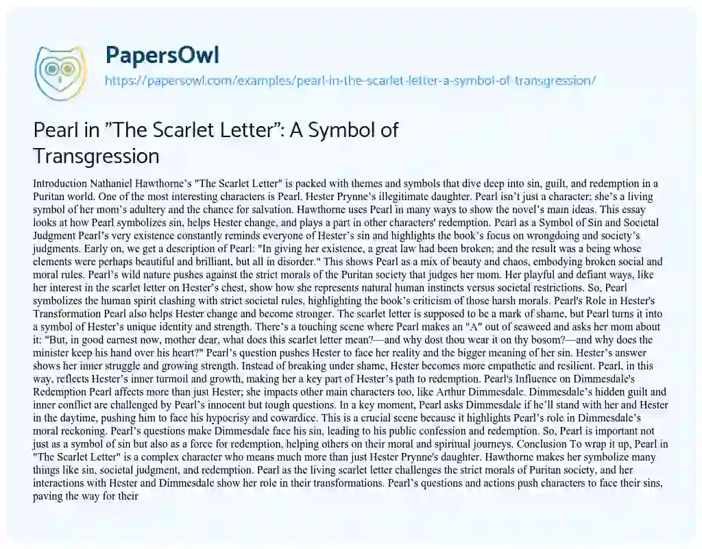 Essay on Pearl in “The Scarlet Letter”: a Symbol of Transgression