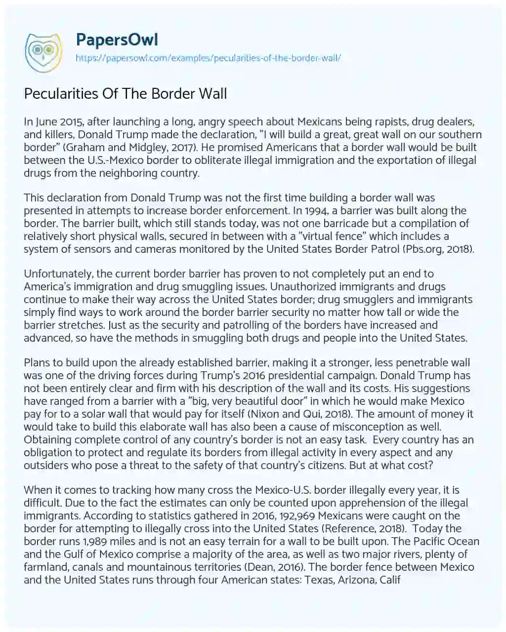 Essay on Pecularities of the Border Wall