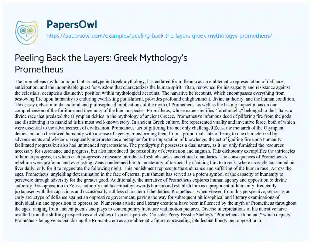 Essay on Peeling Back the Layers: Greek Mythology’s Prometheus