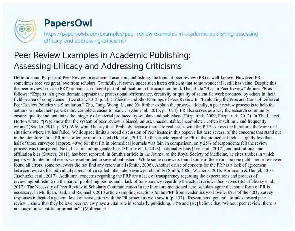Essay on Peer Review Examples in Academic Publishing: Assessing Efficacy and Addressing Criticisms