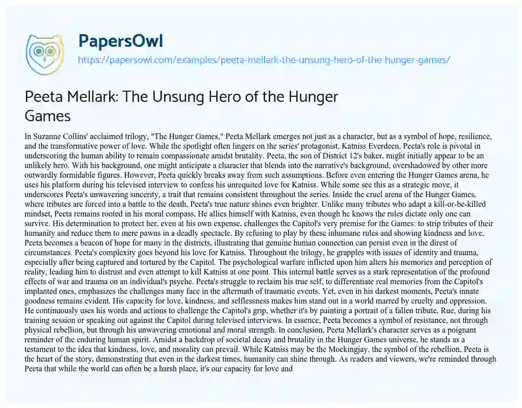 Essay on Peeta Mellark: the Unsung Hero of the Hunger Games