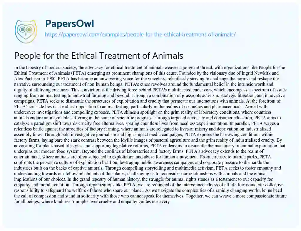 Essay on People for the Ethical Treatment of Animals
