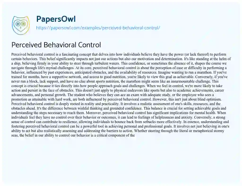 Essay on Perceived Behavioral Control