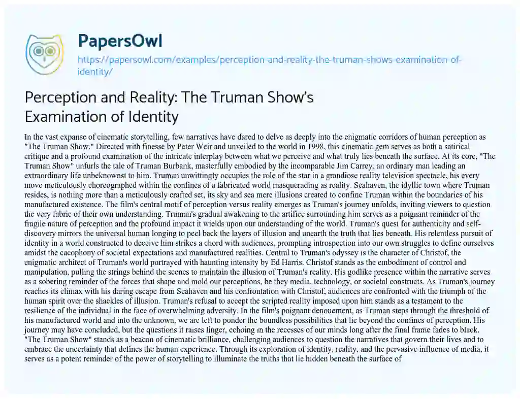 Essay on Perception and Reality: the Truman Show’s Examination of Identity