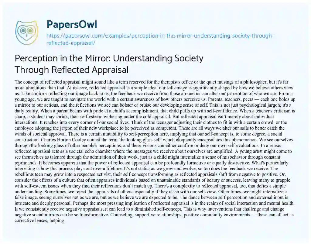Essay on Perception in the Mirror: Understanding Society through Reflected Appraisal