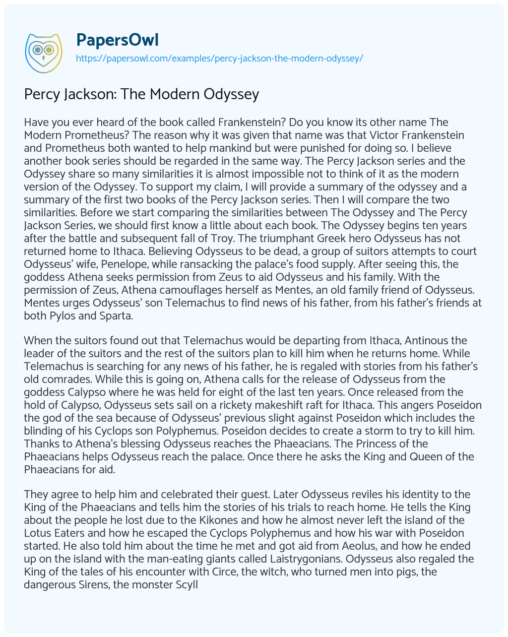 Essay on Percy Jackson: the Modern Odyssey