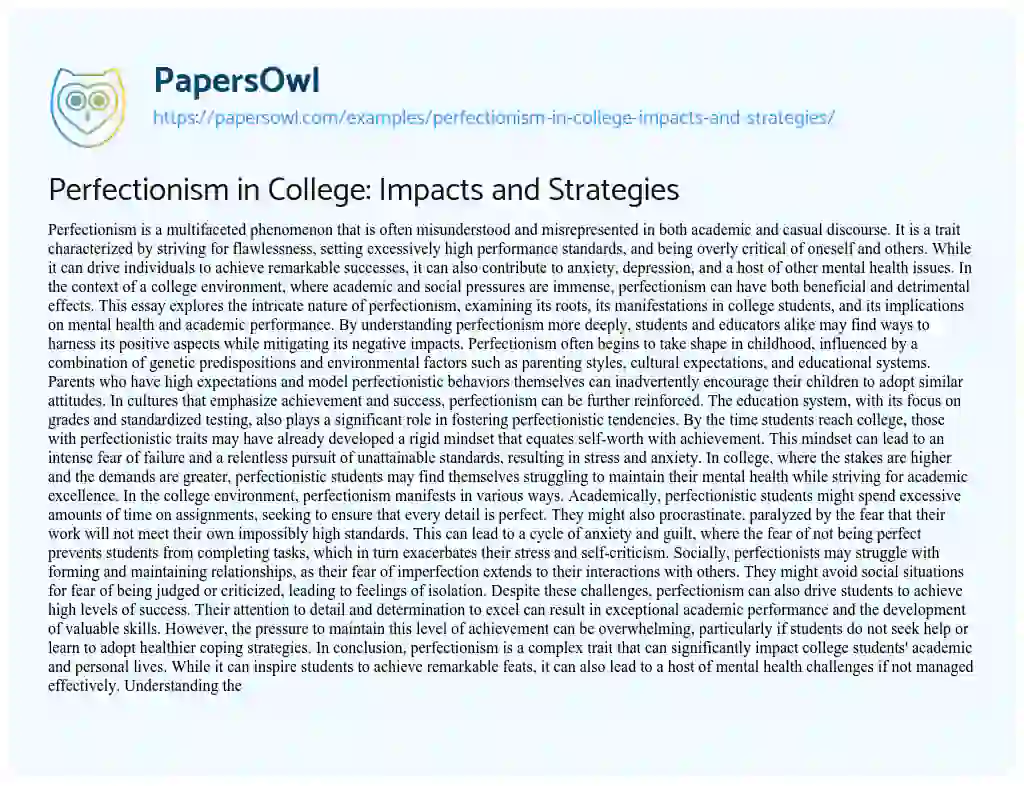 Essay on Perfectionism in College: Impacts and Strategies