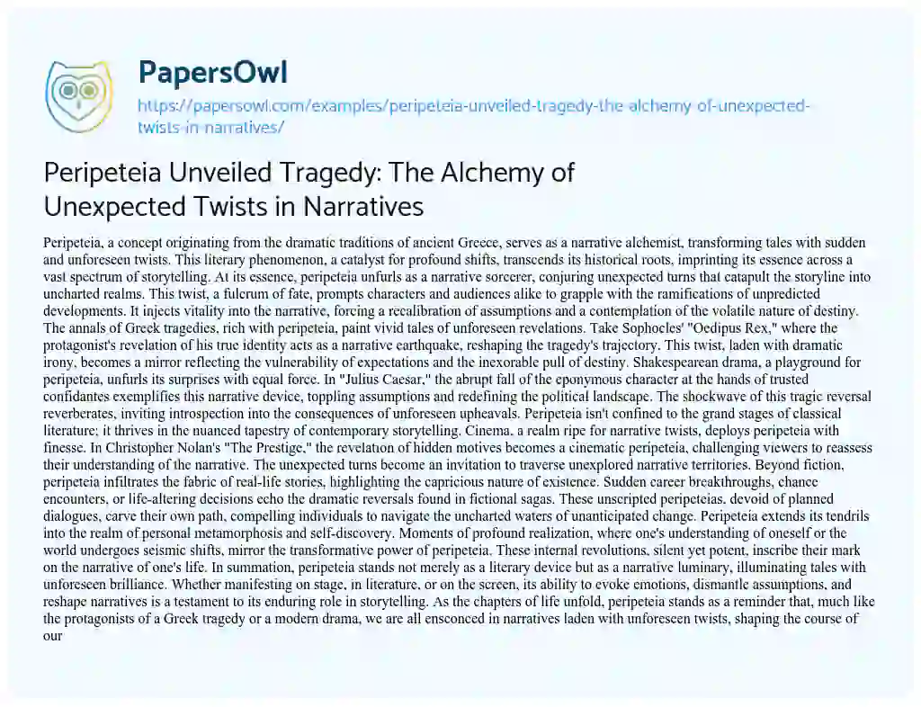 Essay on Peripeteia Unveiled Tragedy: the Alchemy of Unexpected Twists in Narratives