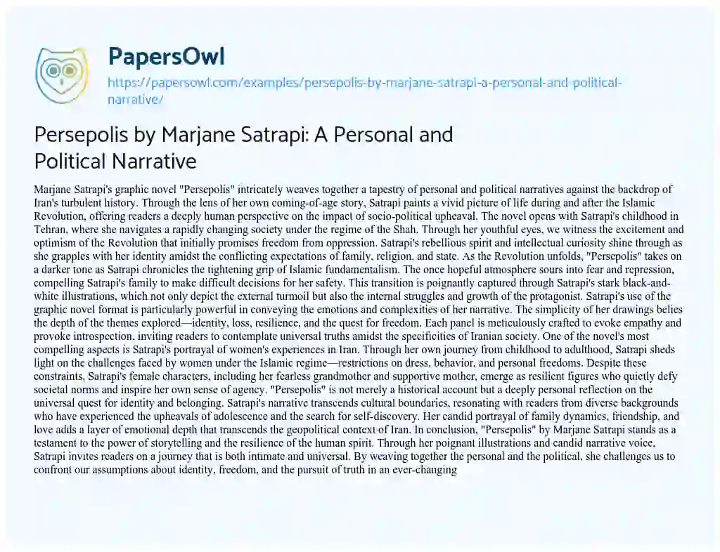 Essay on Persepolis by Marjane Satrapi: a Personal and Political Narrative