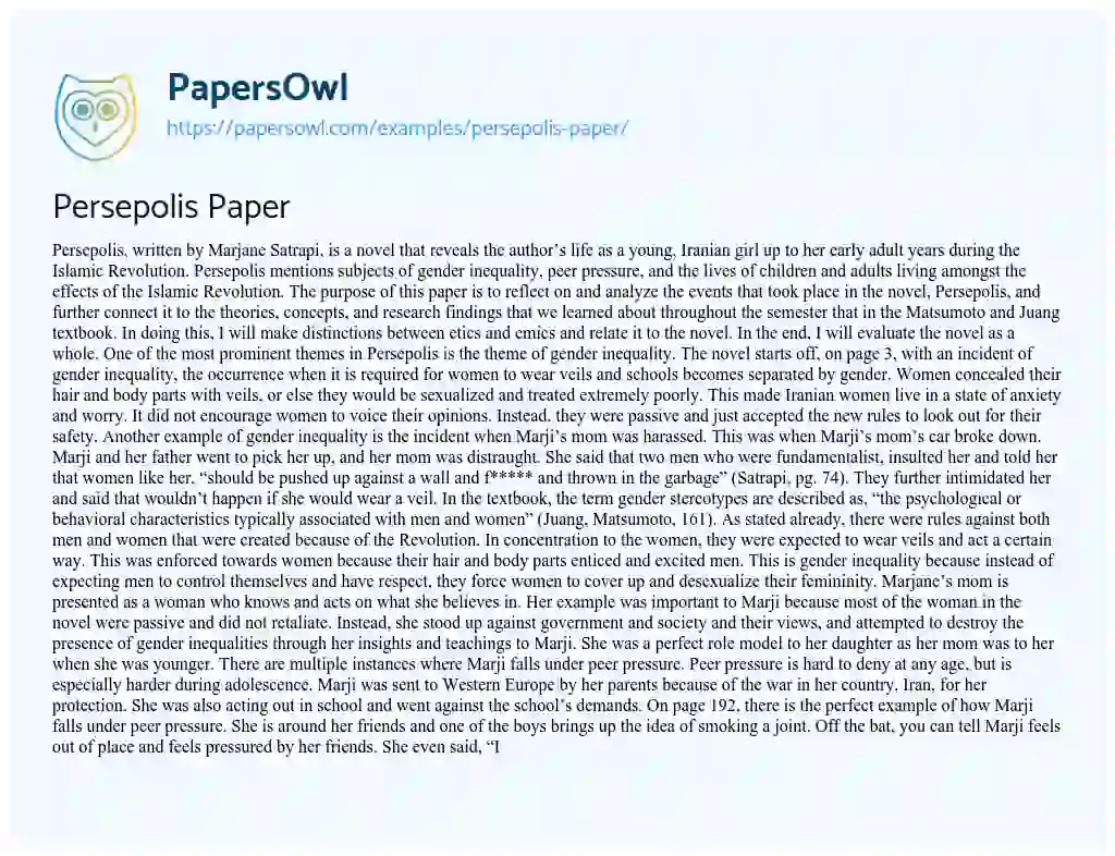 Essay on Persepolis Paper
