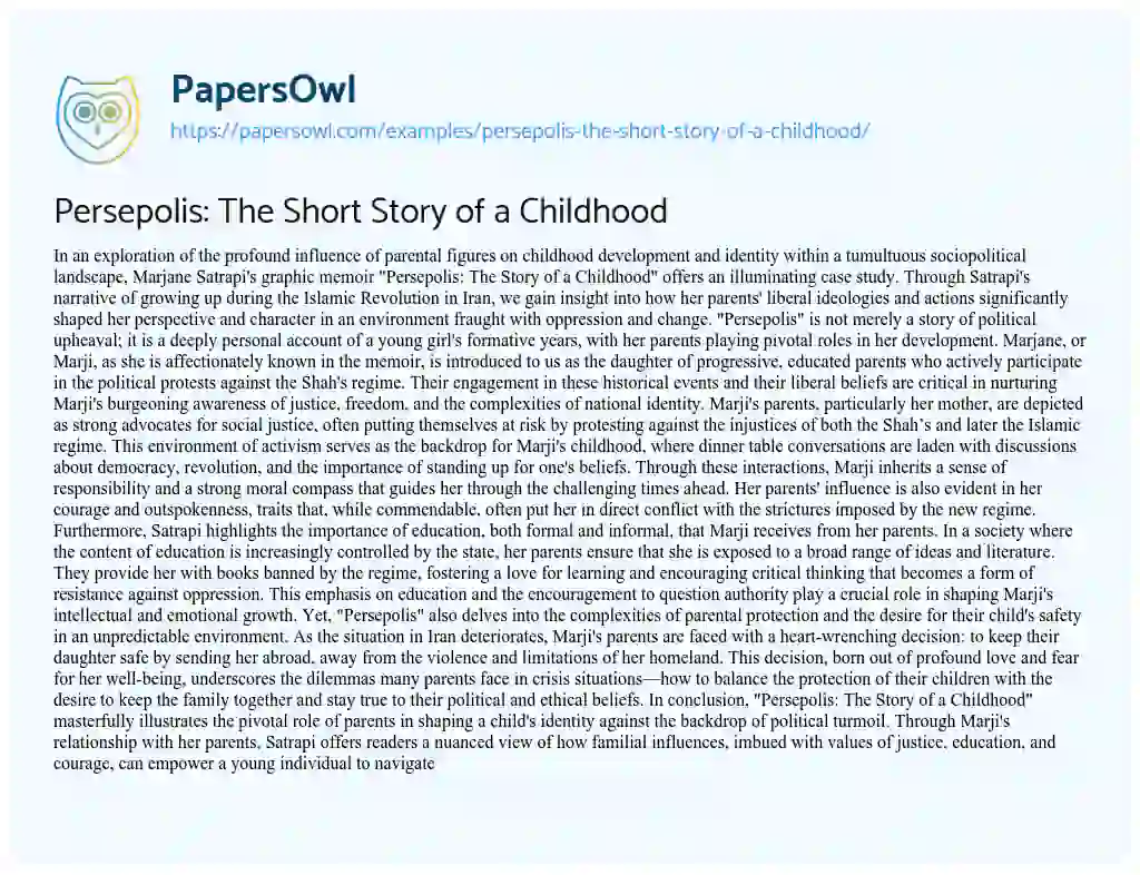 Essay on Persepolis: the Short Story of a Childhood