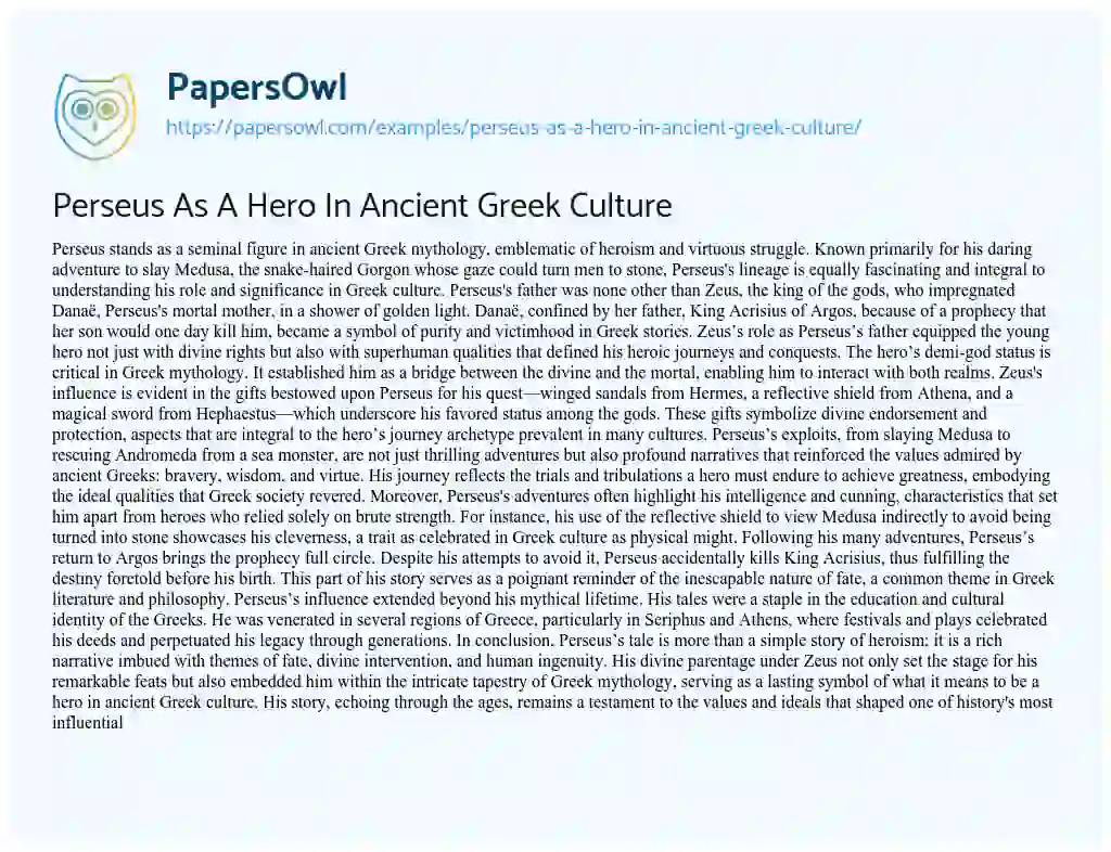 Essay on Perseus as a Hero in Ancient Greek Culture