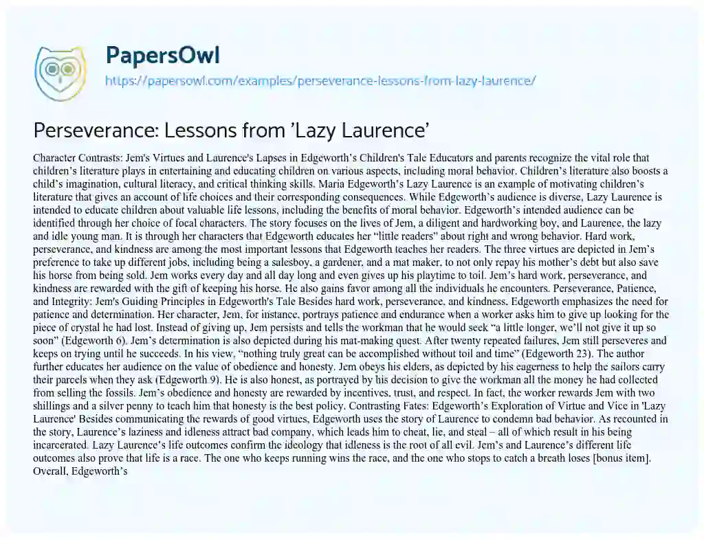 Essay on Perseverance: Lessons from ‘Lazy Laurence’