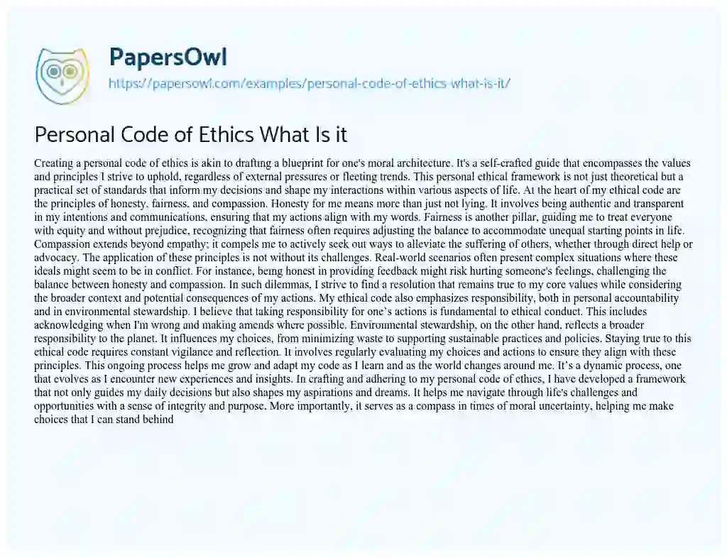 Essay on Personal Code of Ethics what is it