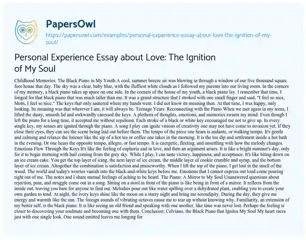 Essay on Personal Experience Essay about Love: the Ignition of my Soul