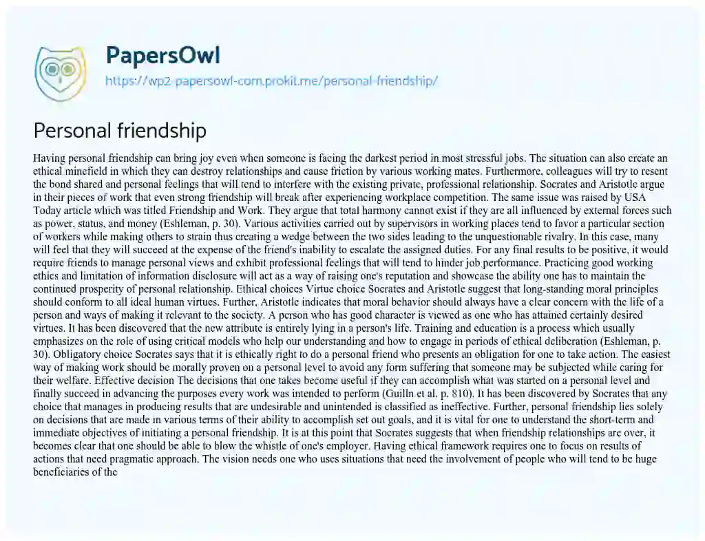 Essay on Personal Friendship