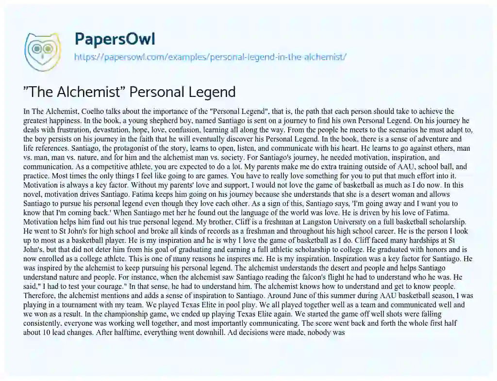 Essay on “The Alchemist” Personal Legend