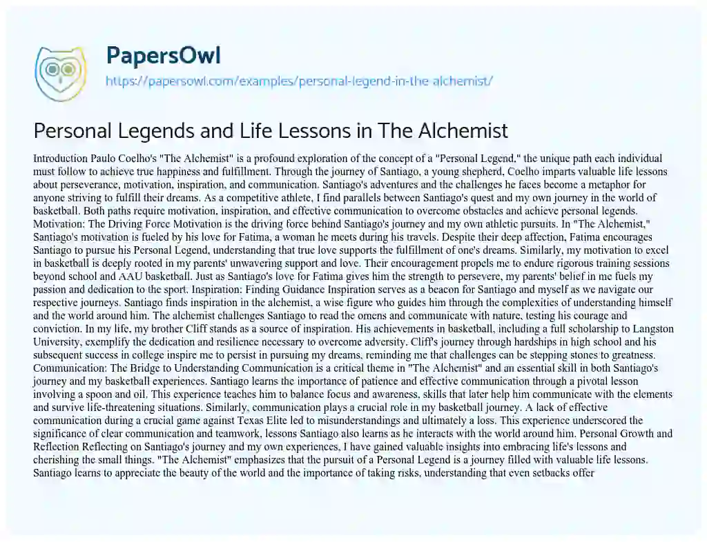 Essay on “The Alchemist” Personal Legend