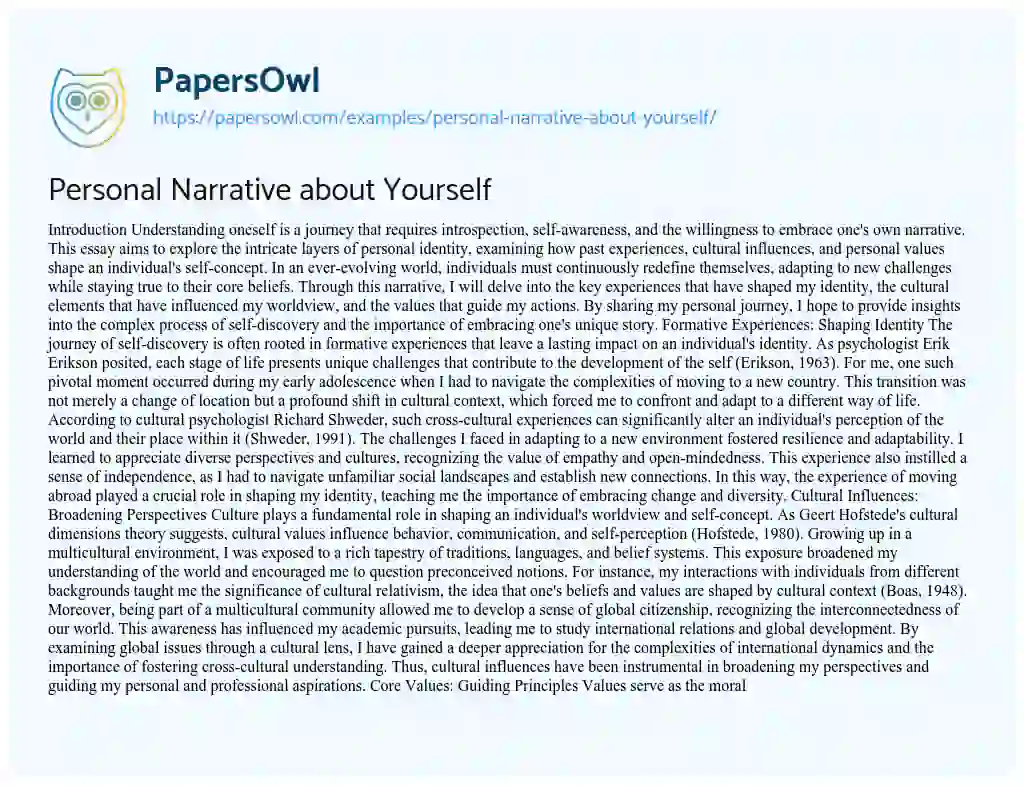 Essay on Personal Narrative about Yourself