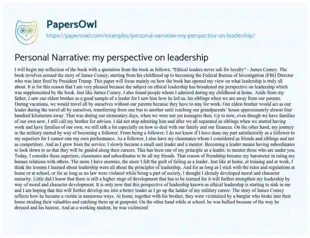 Essay on Personal Narrative: my Perspective on Leadership