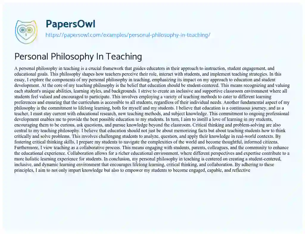 Essay on Personal Philosophy in Teaching