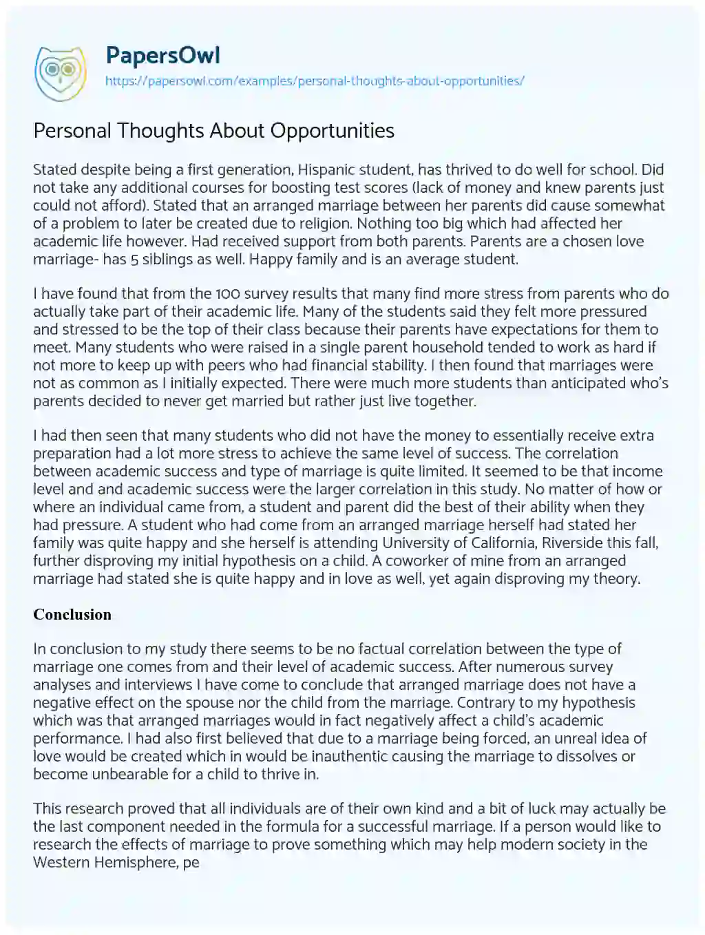 Personal Thoughts about Opportunities essay