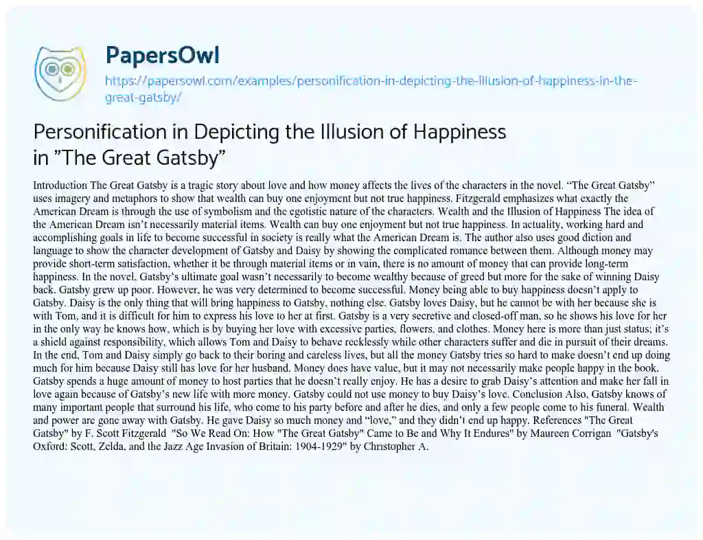 Essay on Personification in Depicting the Illusion of Happiness in “The Great Gatsby”
