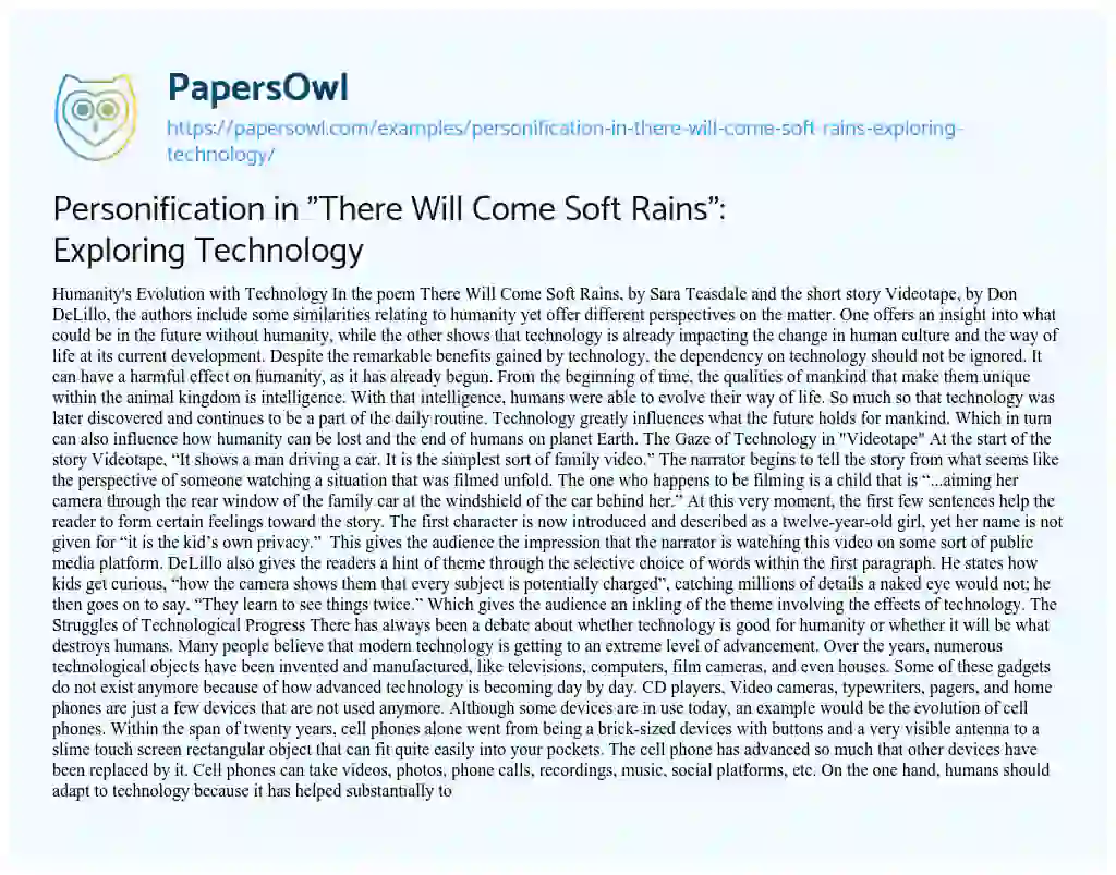 Essay on Personification in “There Will Come Soft Rains”: Exploring Technology