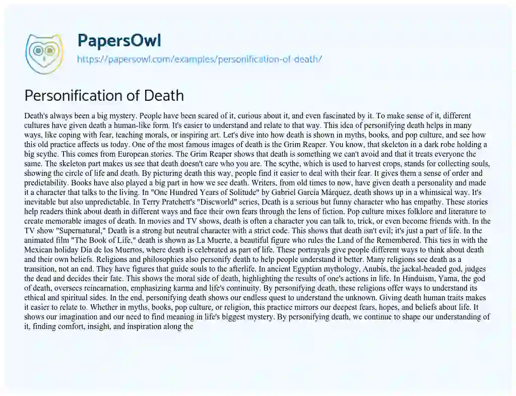 Essay on Personification of Death