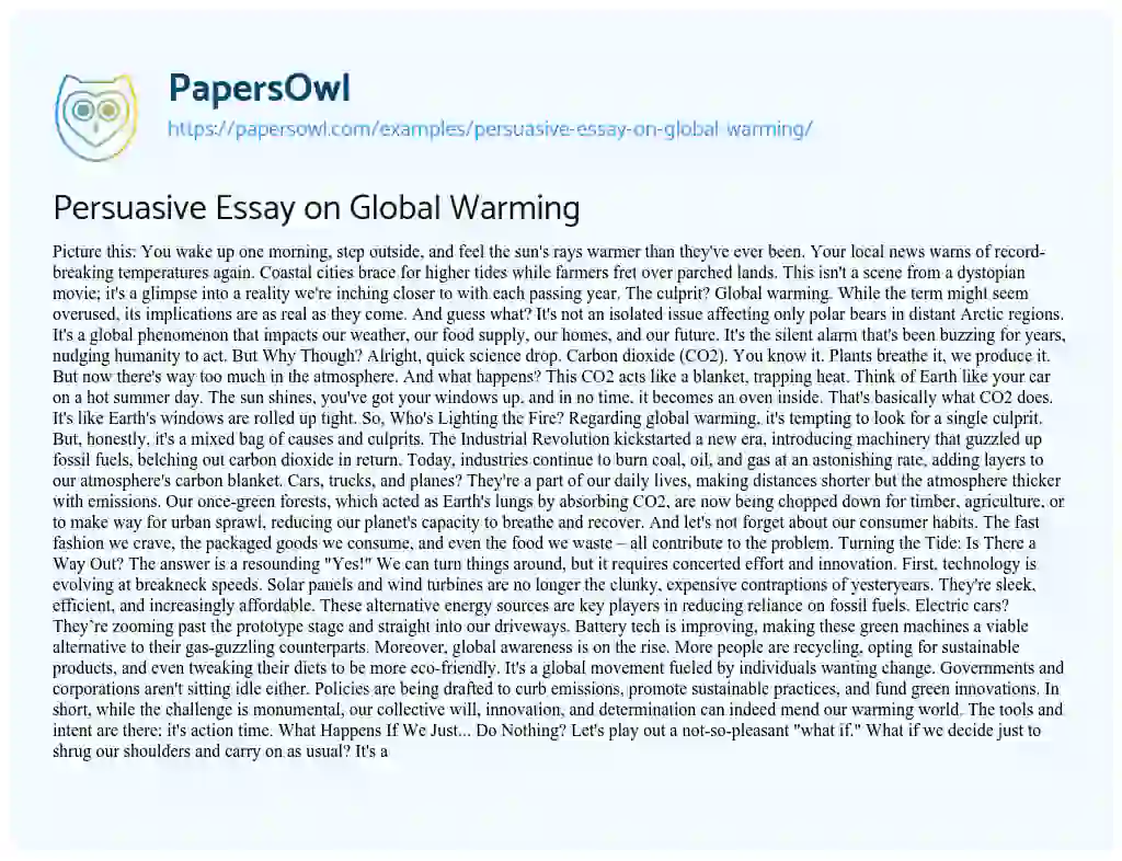 Essay on Persuasive Essay on Global Warming
