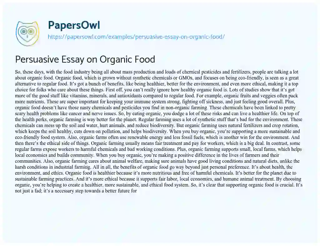 Essay on Persuasive Essay on Organic Food