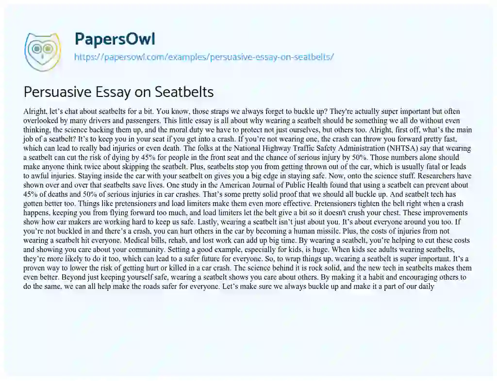 Essay on Persuasive Essay on Seatbelts