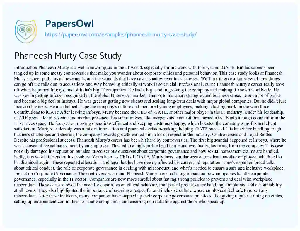 Essay on Phaneesh Murty Case Study