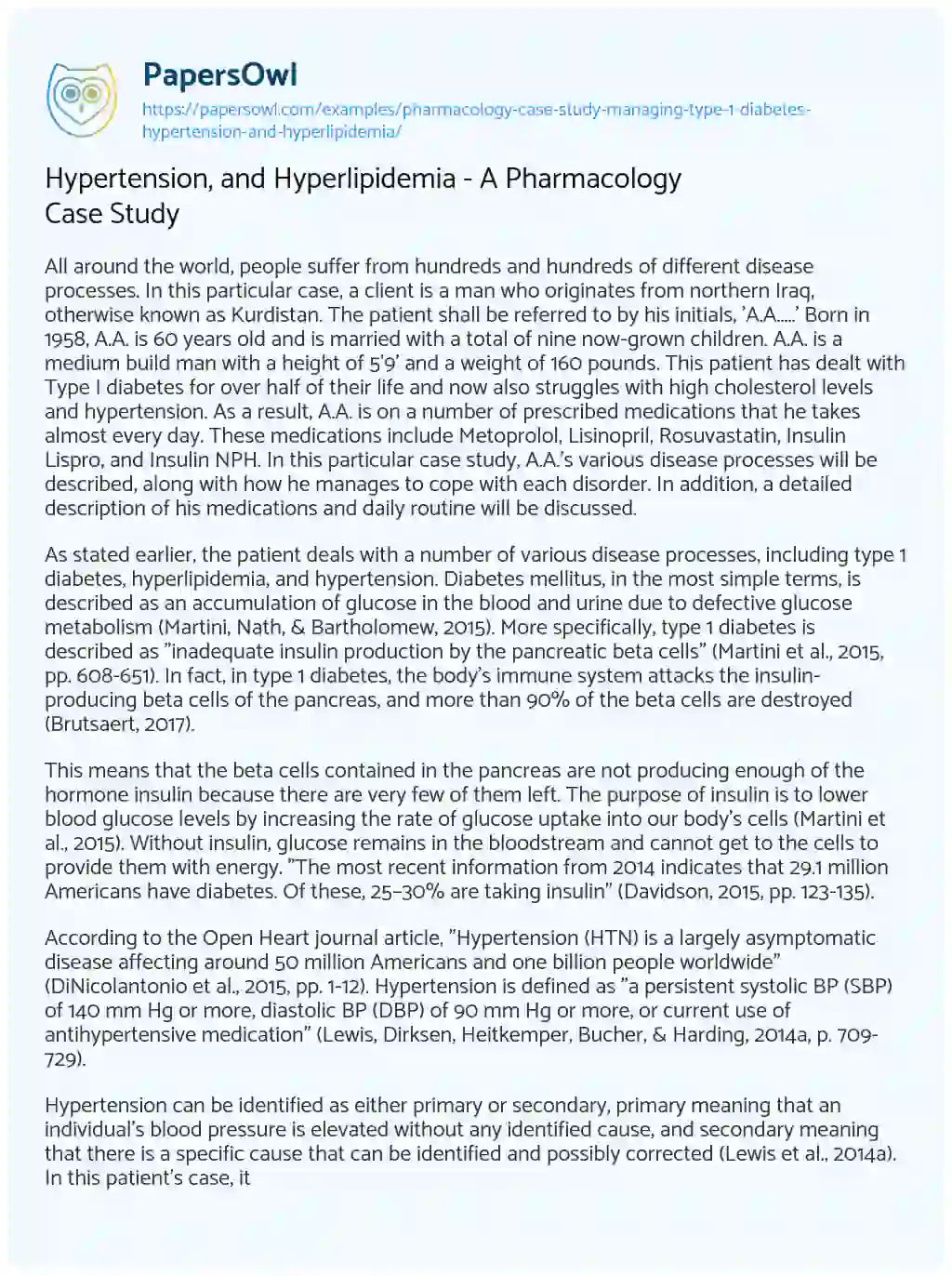 Essay on Hypertension, and Hyperlipidemia – a Pharmacology Case Study