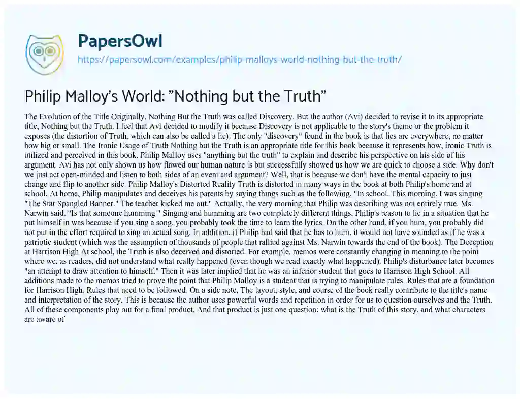 Essay on Philip Malloy’s World: “Nothing but the Truth”