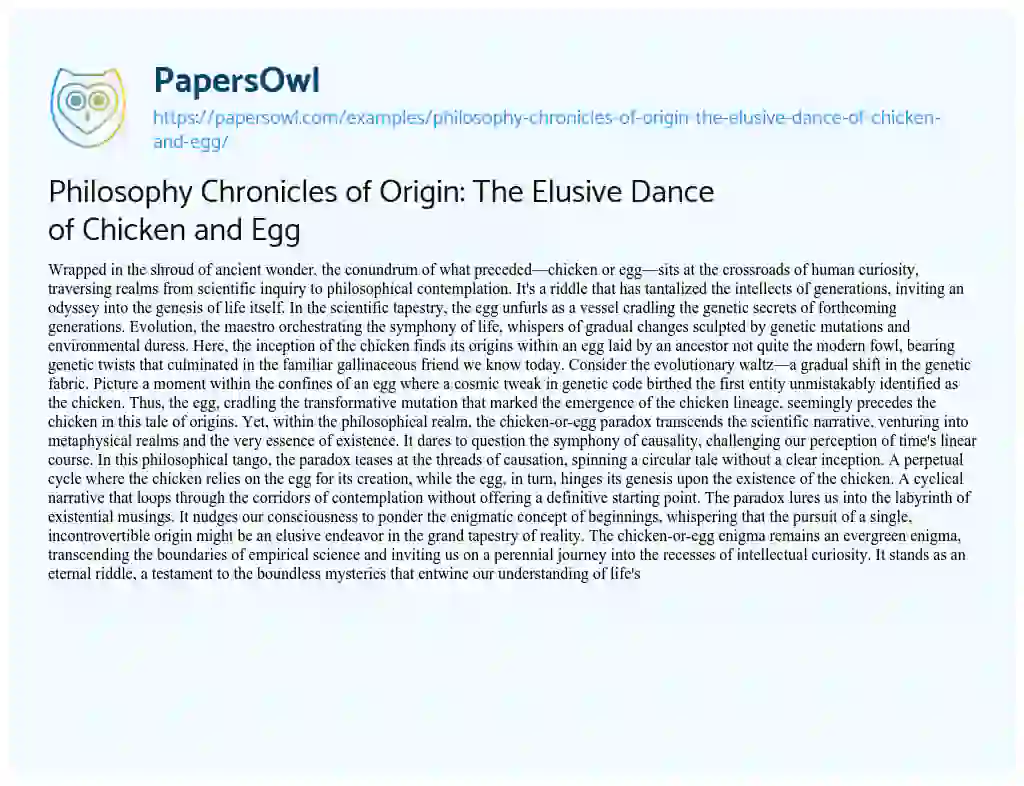 Essay on Philosophy Chronicles of Origin: the Elusive Dance of Chicken and Egg