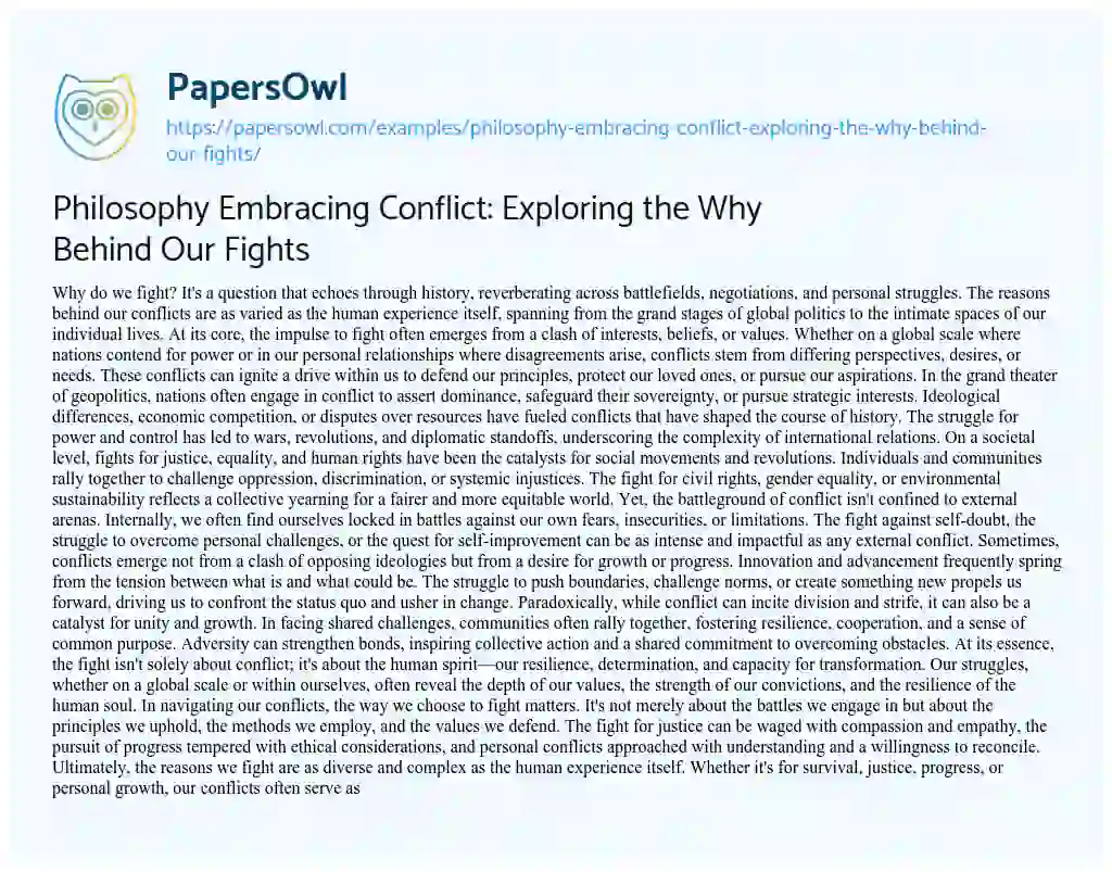 Essay on Philosophy Embracing Conflict: Exploring the why Behind our Fights