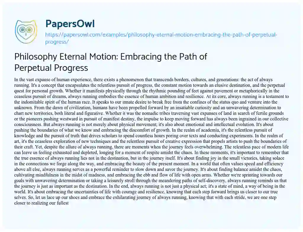 Essay on Philosophy Eternal Motion: Embracing the Path of Perpetual Progress