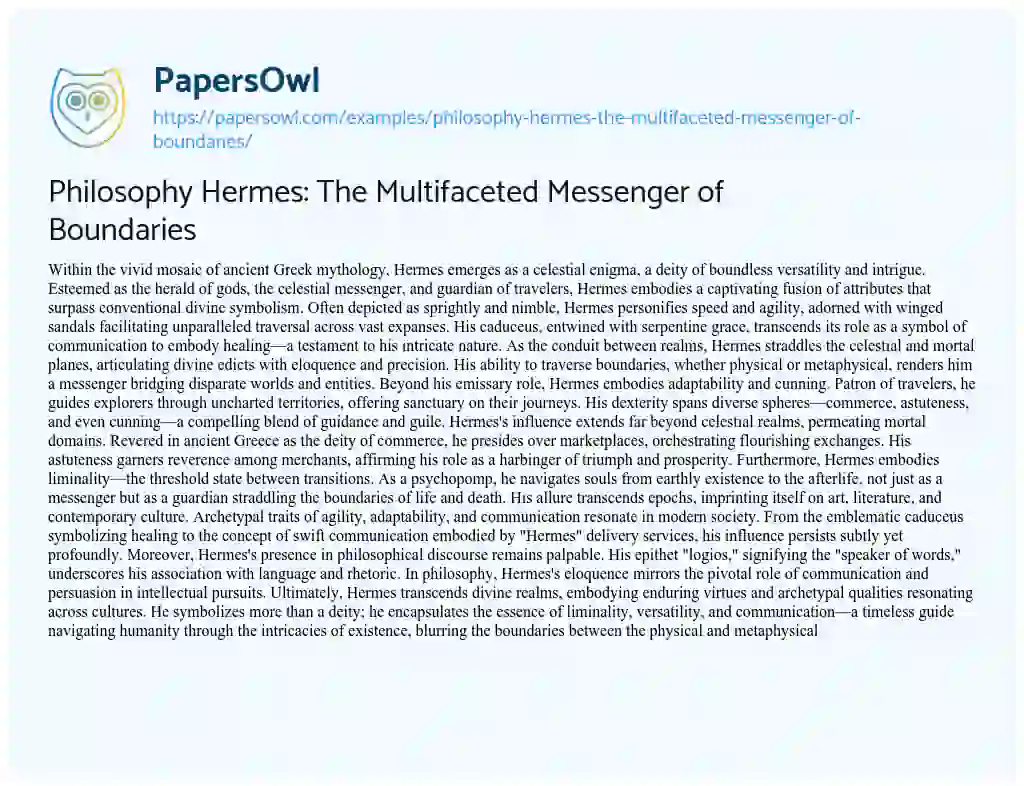 Essay on Philosophy Hermes: The Multifaceted Messenger of Boundaries