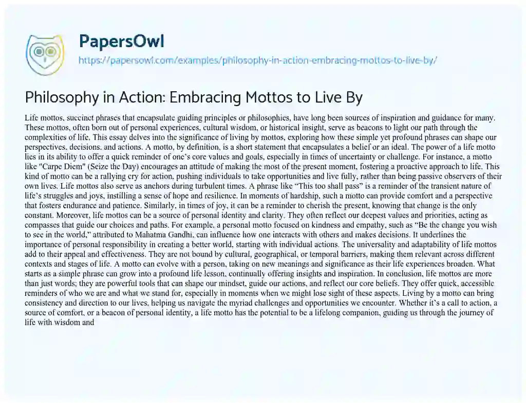 Essay on Philosophy in Action: Embracing Mottos to Live by