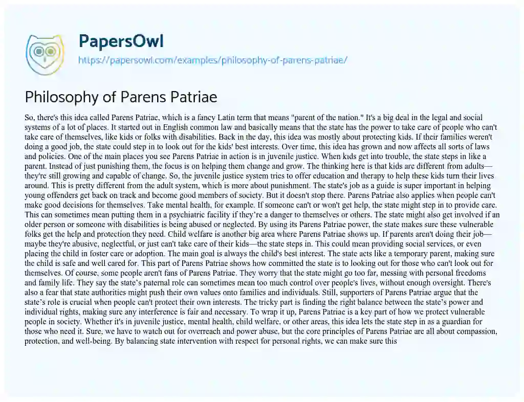 Essay on Philosophy of Parens Patriae