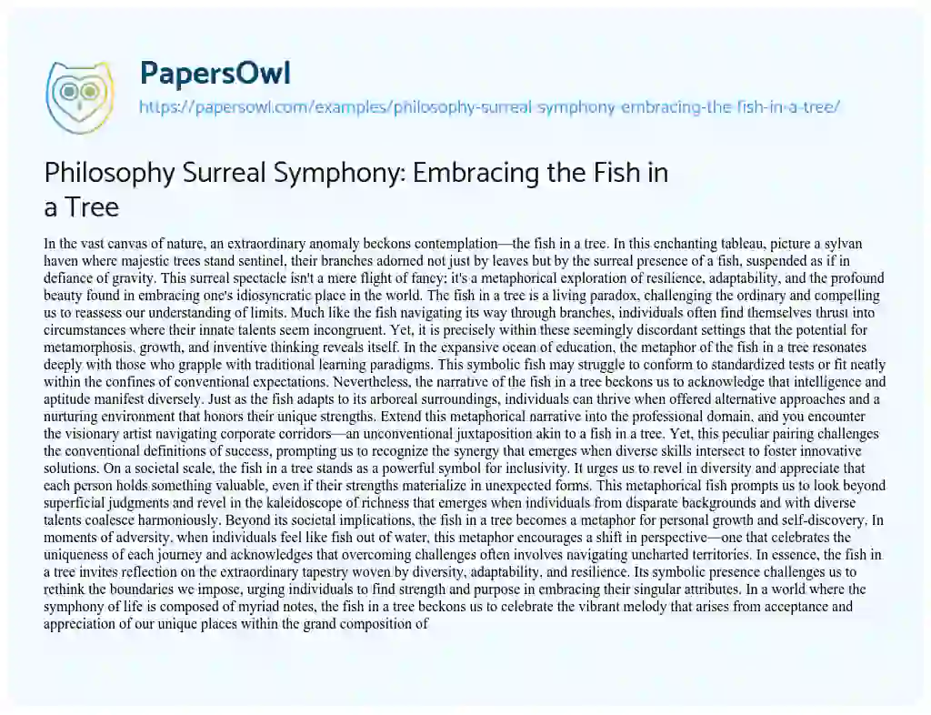 Essay on Philosophy Surreal Symphony: Embracing the Fish in a Tree