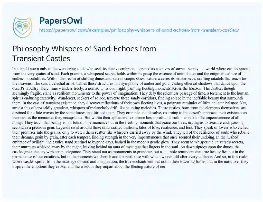 Essay on Philosophy Whispers of Sand: Echoes from Transient Castles