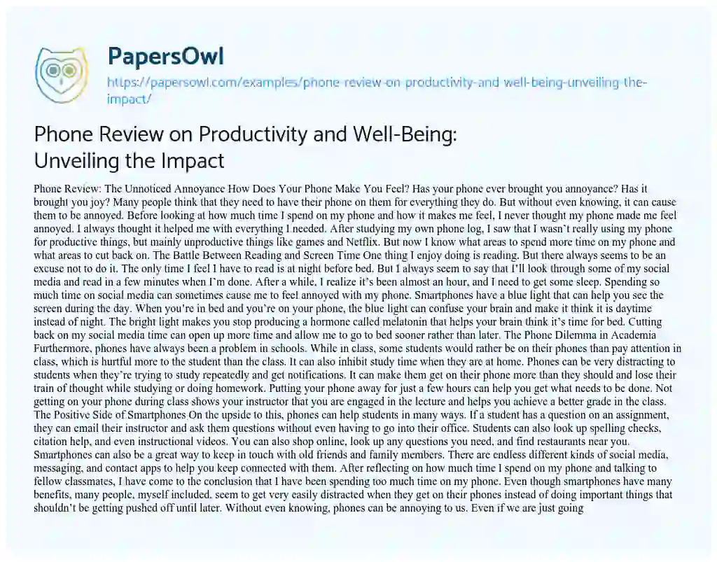 Essay on Phone Review on Productivity and Well-Being: Unveiling the Impact
