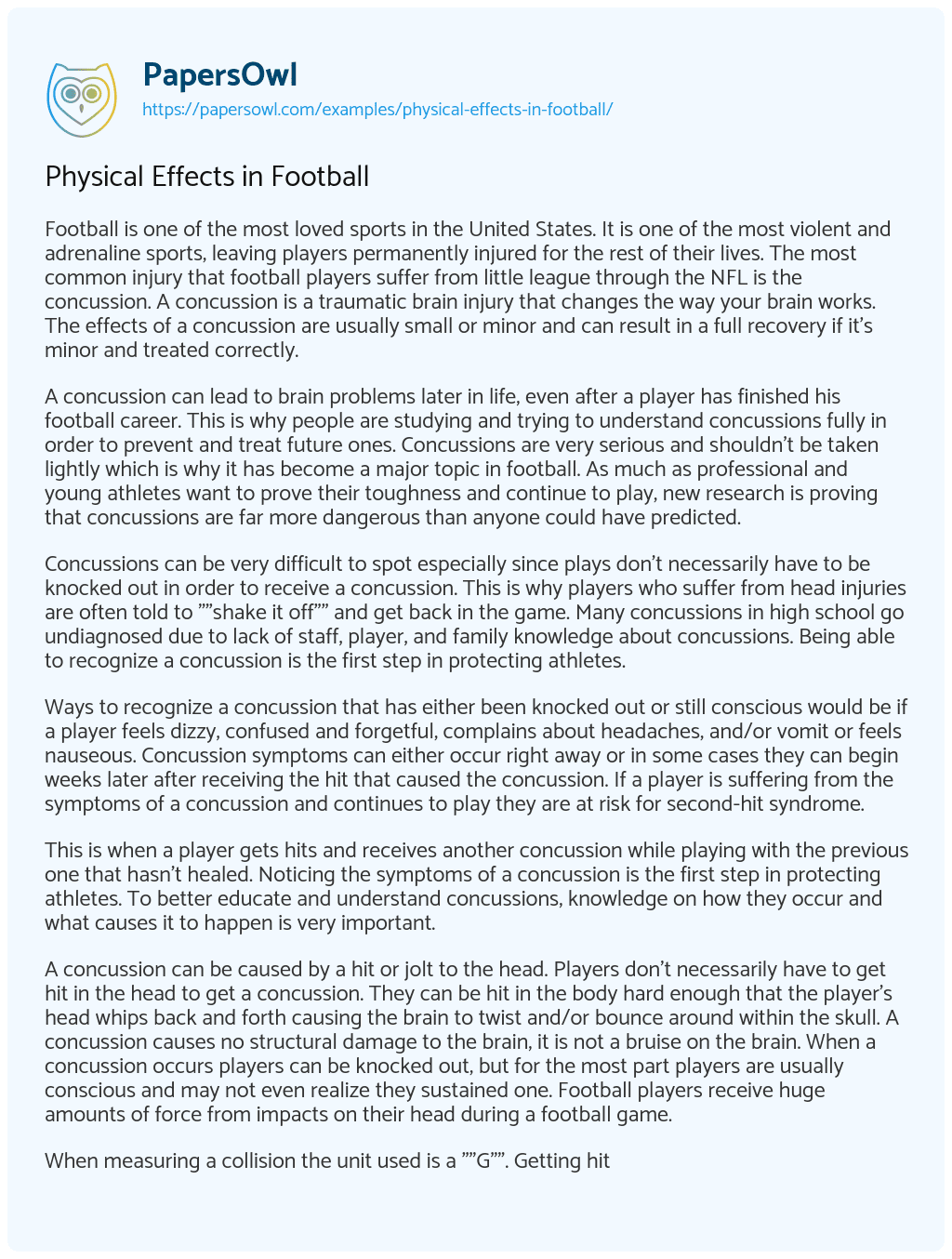 Essay on Physical Effects in Football