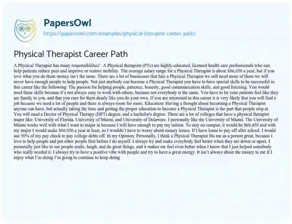 Essay on Physical Therapist Career Path