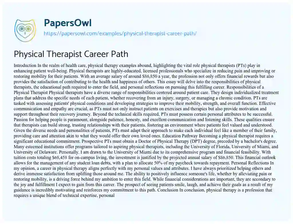 Essay on Physical Therapist Career Path