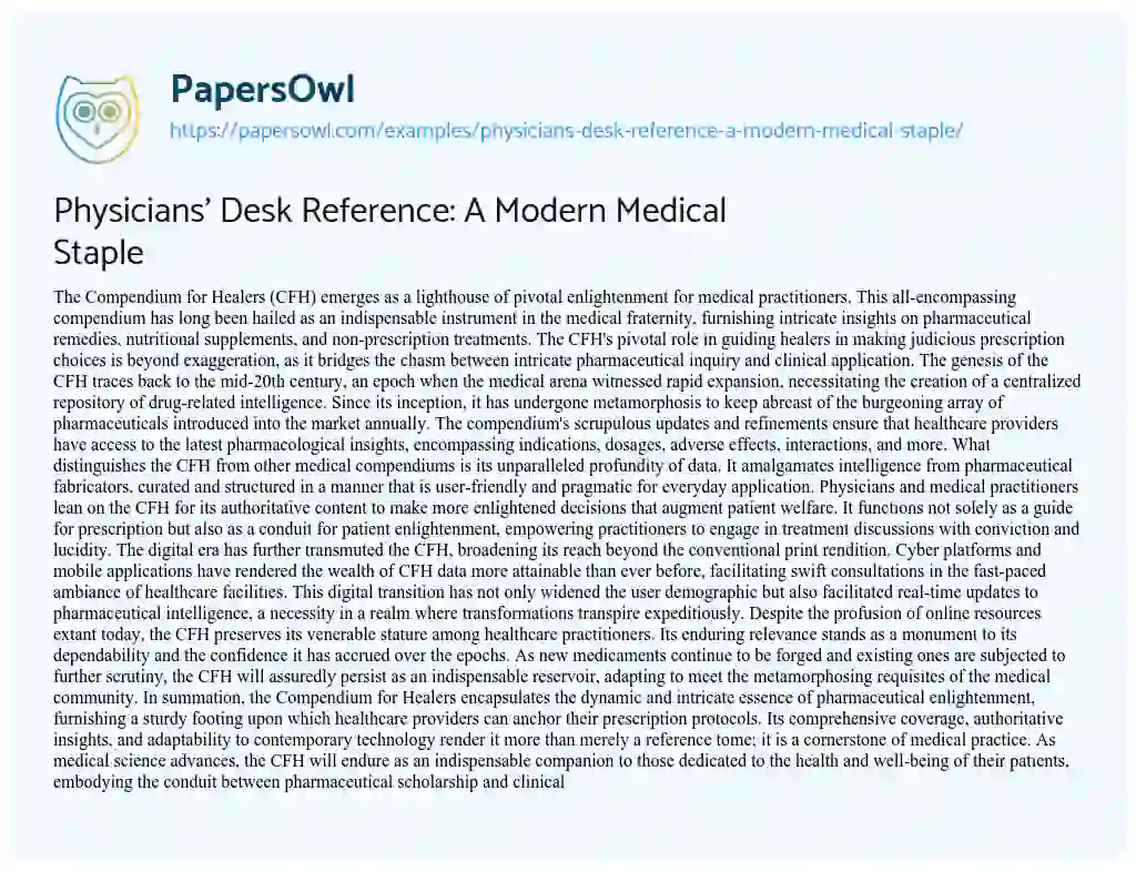 Essay on Physicians’ Desk Reference: a Modern Medical Staple