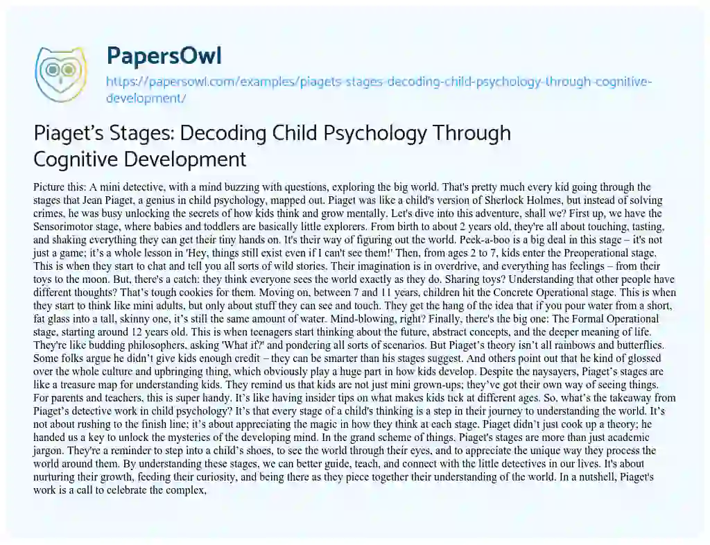 Essay on Piaget’s Stages: Decoding Child Psychology through Cognitive Development