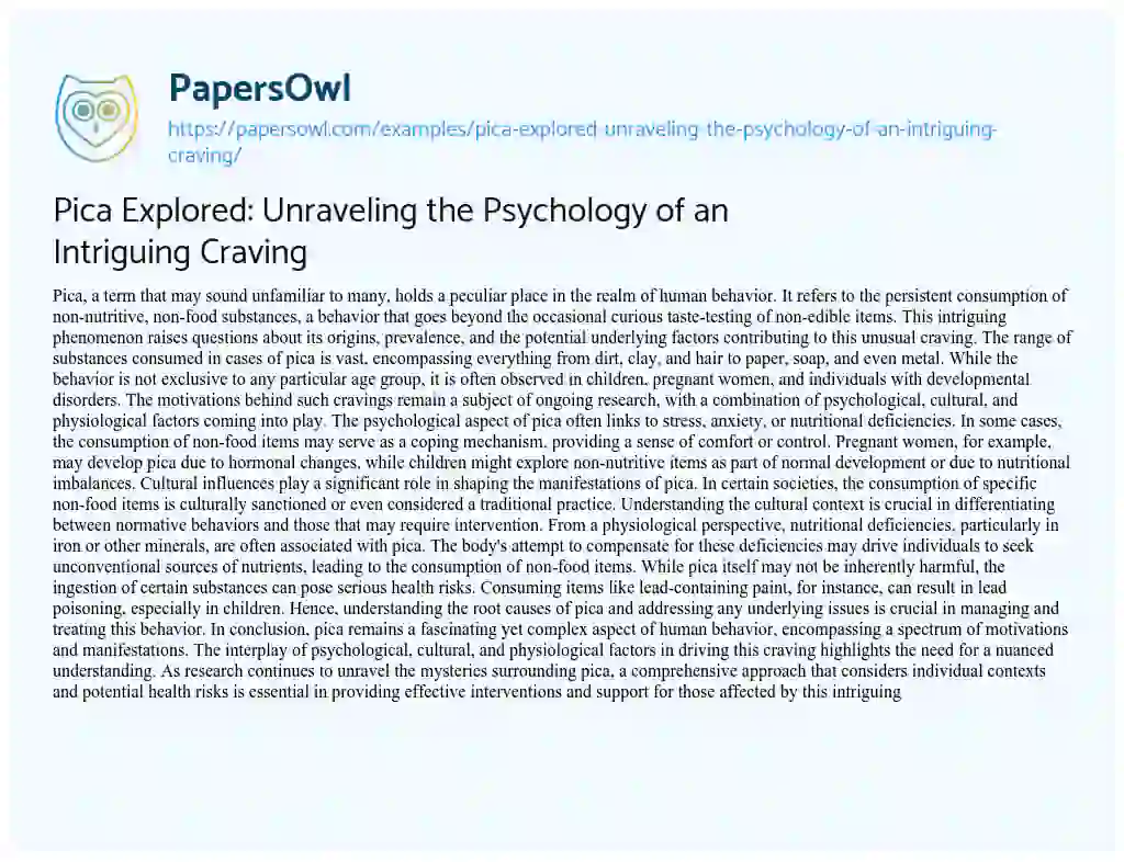 Essay on Pica Explored: Unraveling the Psychology of an Intriguing Craving